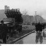 German civilians passing a Soviet "Katyusha" rocket launcher on Frankfurter Allee. Bundesarchiv, Bild 183-R77872 / CC-BY-SA